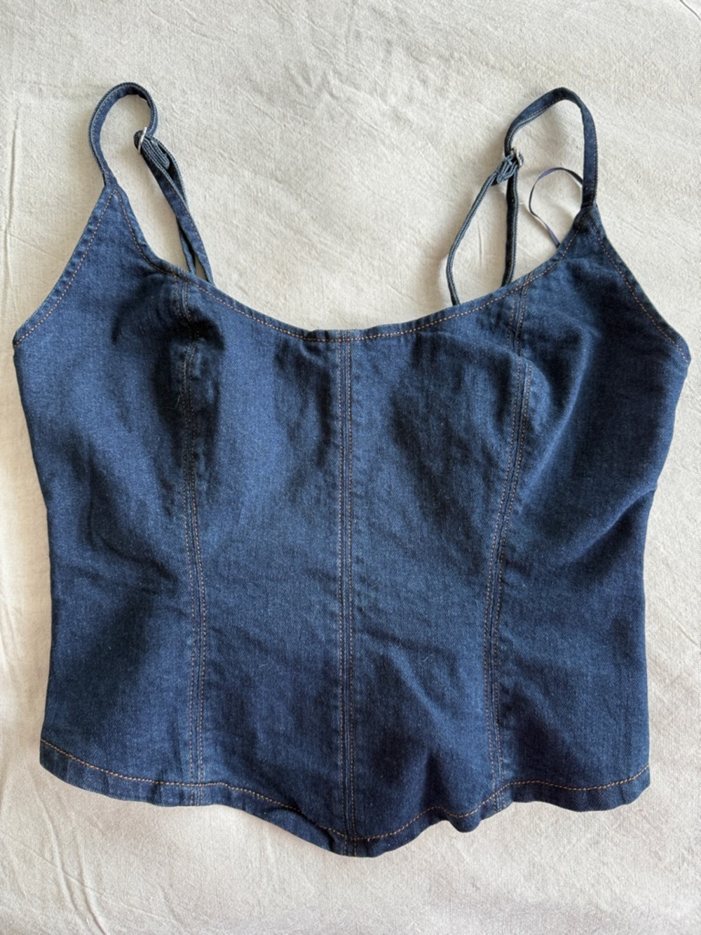 Reformation Navy Denim Cami with Adjustable Straps